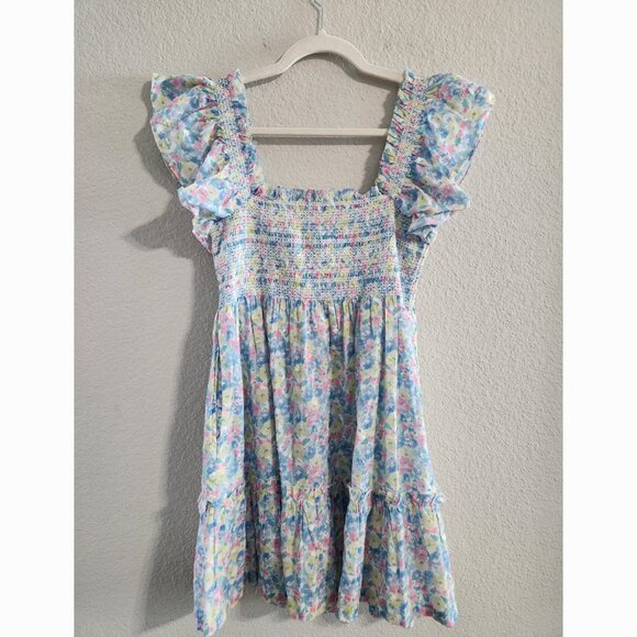 LoveShackFancy Nadja Smocked Mini Dress Ruffle Babydoll Rainbow floral sz medium - Picture 3 of 11